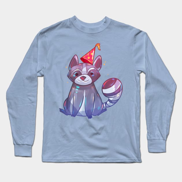 Party Animal Raccoon Long Sleeve T-Shirt by Claire Lin